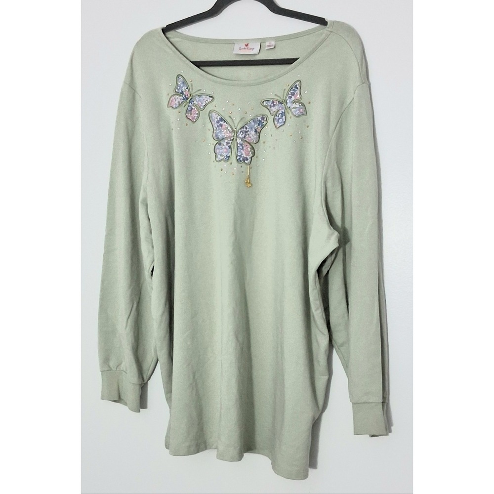 Quacker Factory Top Women's 3X Motif French Terry Butterfly Embroidered Charm